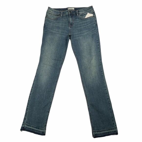 Free People Straight Leg Slit Raw Hem Jeans Kentucky Blue Medium Wash NEW - Picture 2 of 11